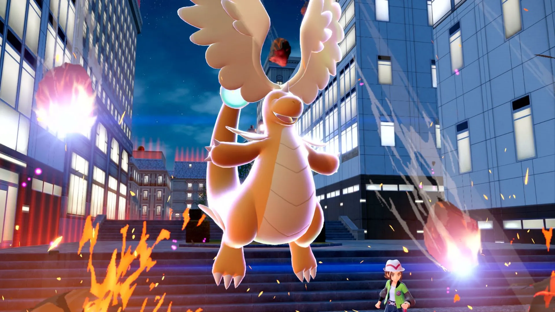 Mega Dragonite tung Draco Meteor trong Pokemon Legends Z-A, hình Dragon/Flying mạnh mẽ