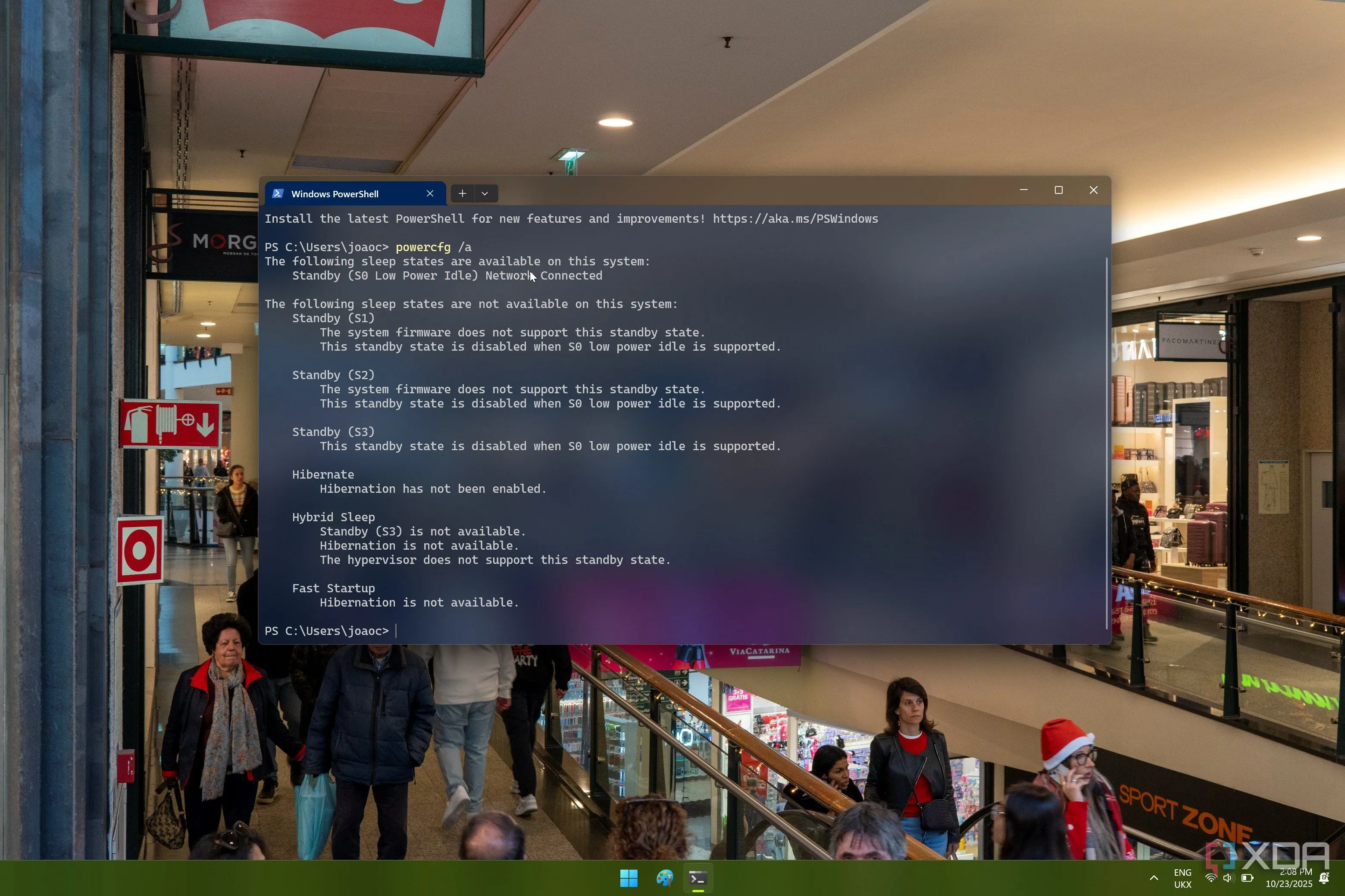 Minh họa các trạng thái ngủ S0 và S3 trên Windows Terminal