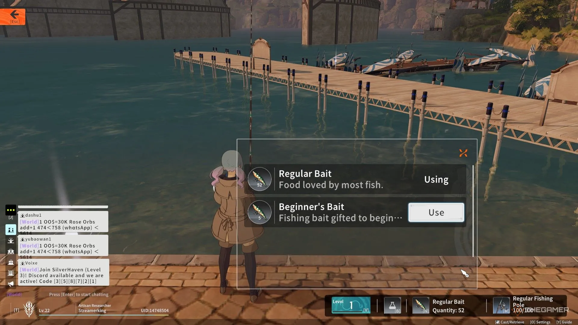 Người chơi chọn loại mồi khi câu cá trong Blue Protocol Star Resonance