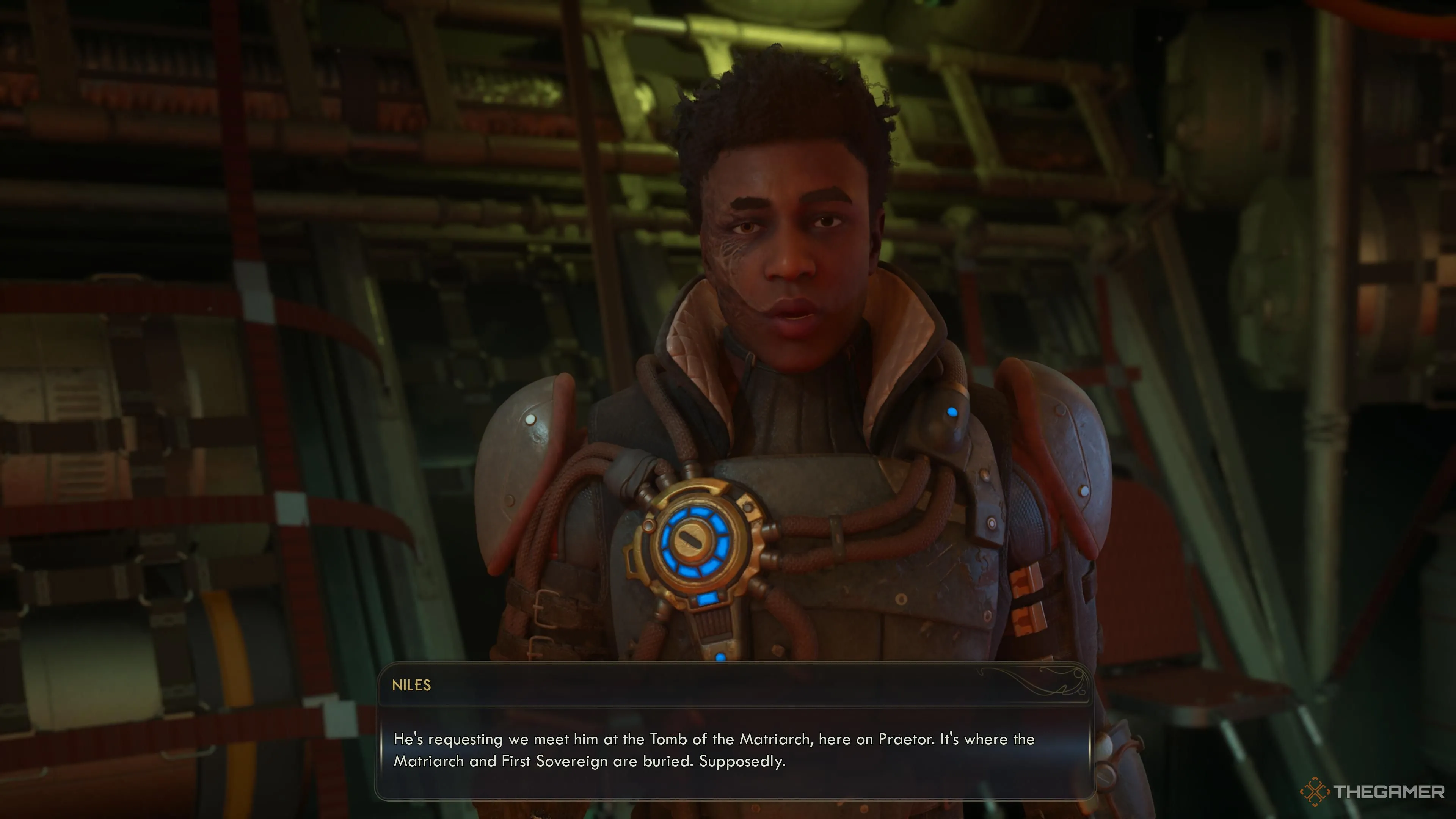 Niles tâm sự về việc tái liên lạc với Zebulon trong The Outer Worlds 2.