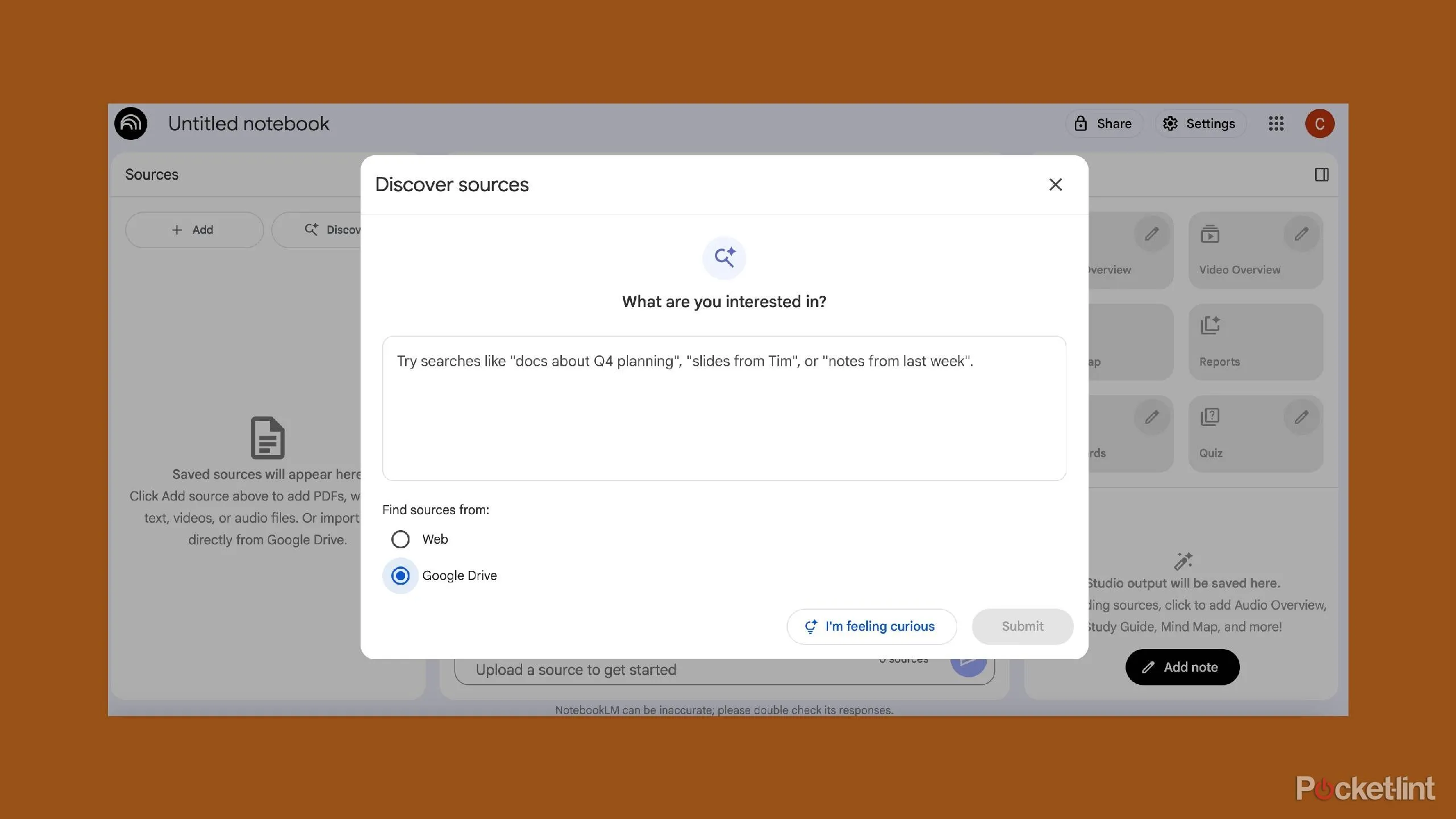 NotebookLM quét Google Drive và hiển thị kết quả tài liệu liên quan đến game, giúp tìm lại bài thảo cũ và tài liệu bị lãng quên