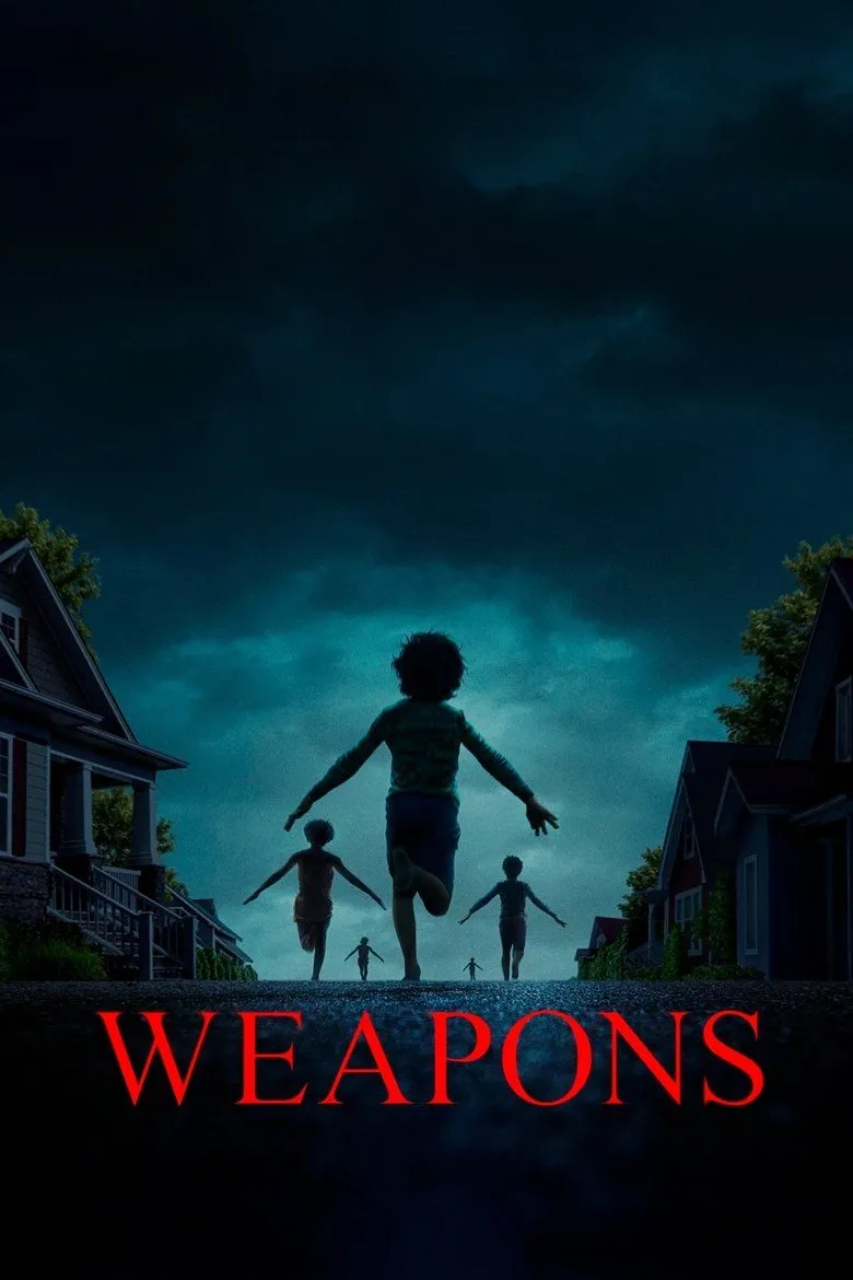 Poster phim Weapons (2025) với tông tối và hình Julia Garner nổi bật
