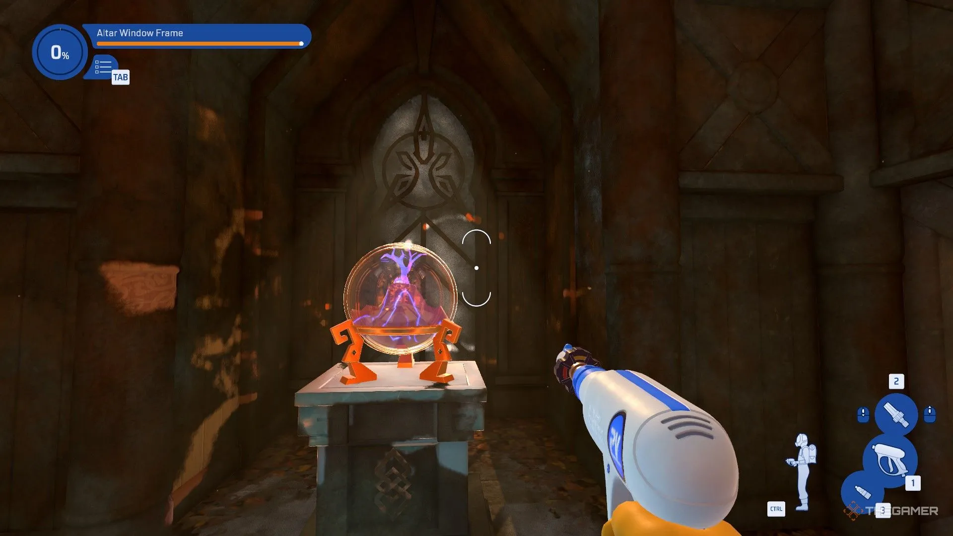 Quả cầu bí ẩn lấp lánh sau khi được làm sạch trong nội thất đền thờ của PowerWash Simulator 2