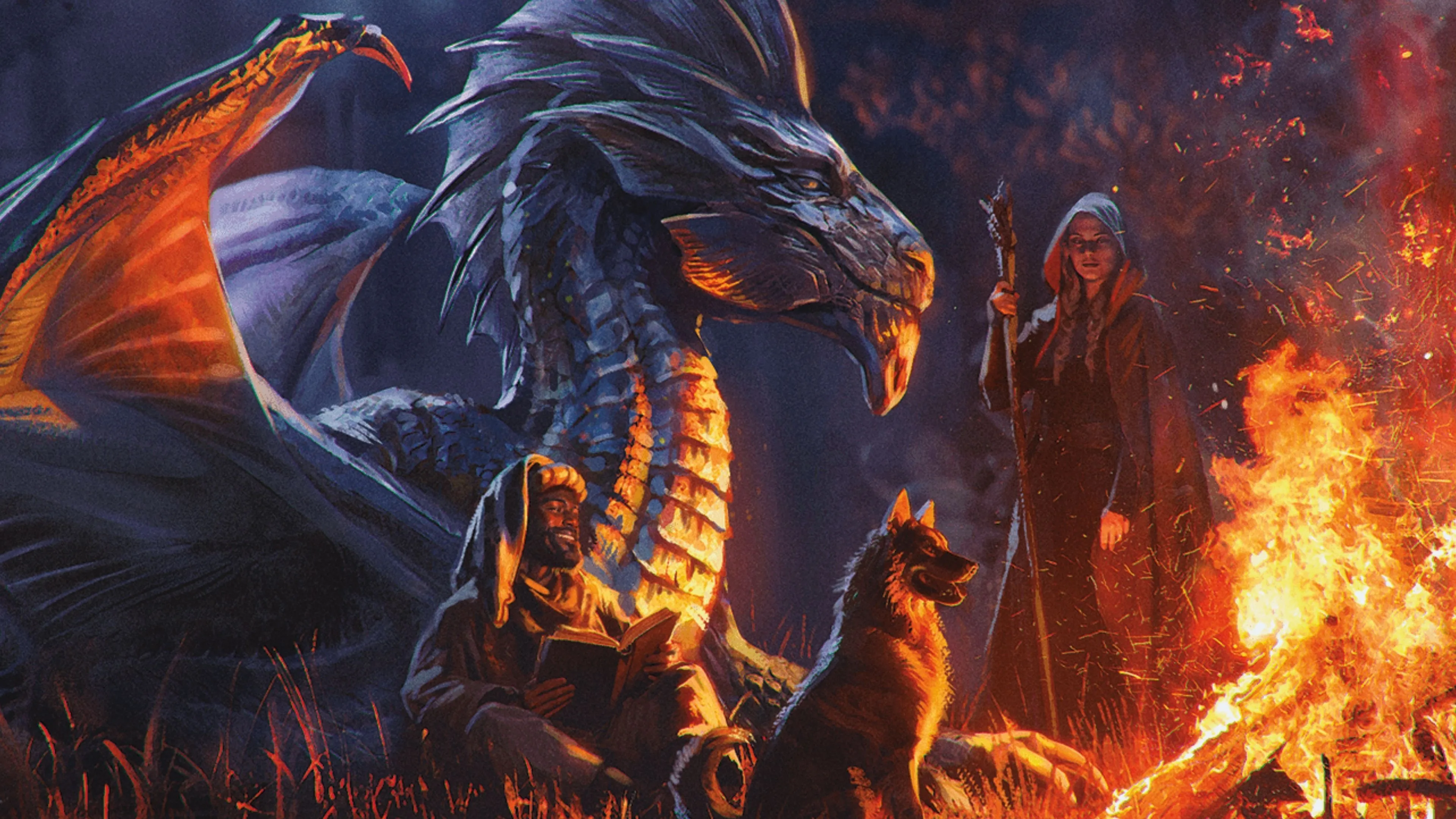 Rồng bạc trưởng thành nghỉ ngơi cùng nhóm phiêu lưu trong D&amp;D.