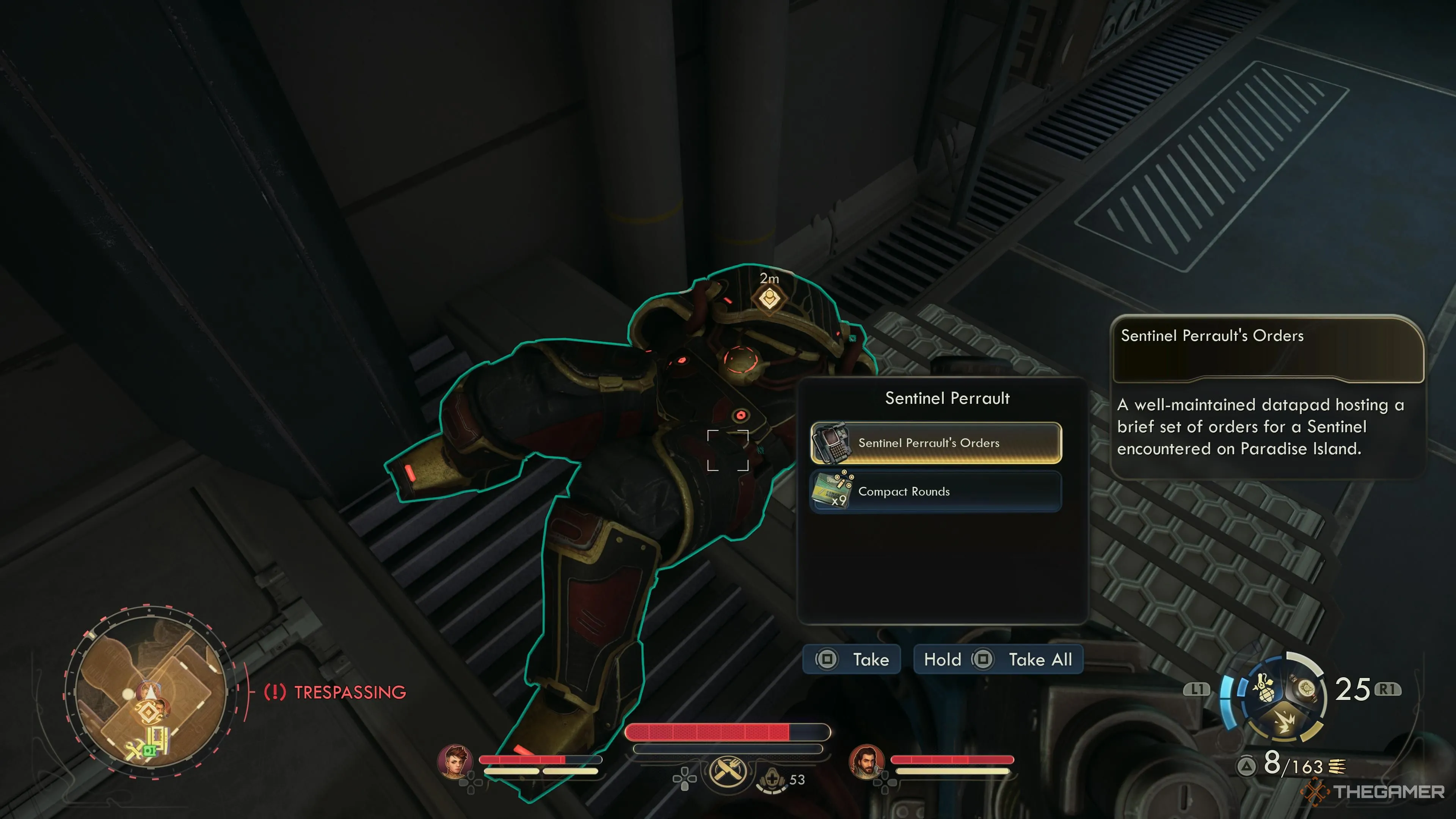 Sentinel Perrault bị hạ gục, đơn đặt lệnh trên người trong The Outer Worlds 2.