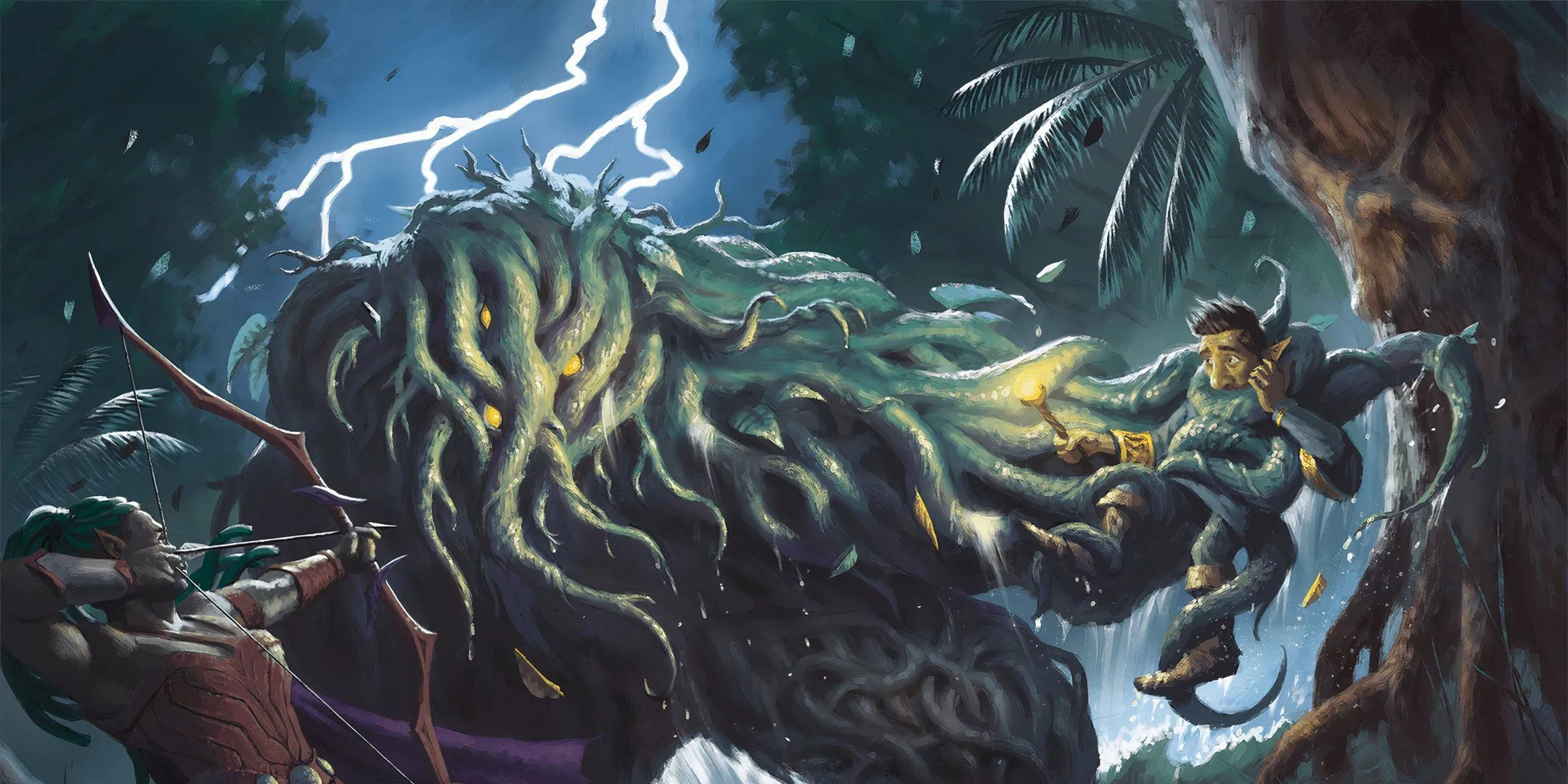 Shambling Mound quấn lấy mục tiêu, dùng thân cây như vòi do khả năng hút trong D&amp;D.