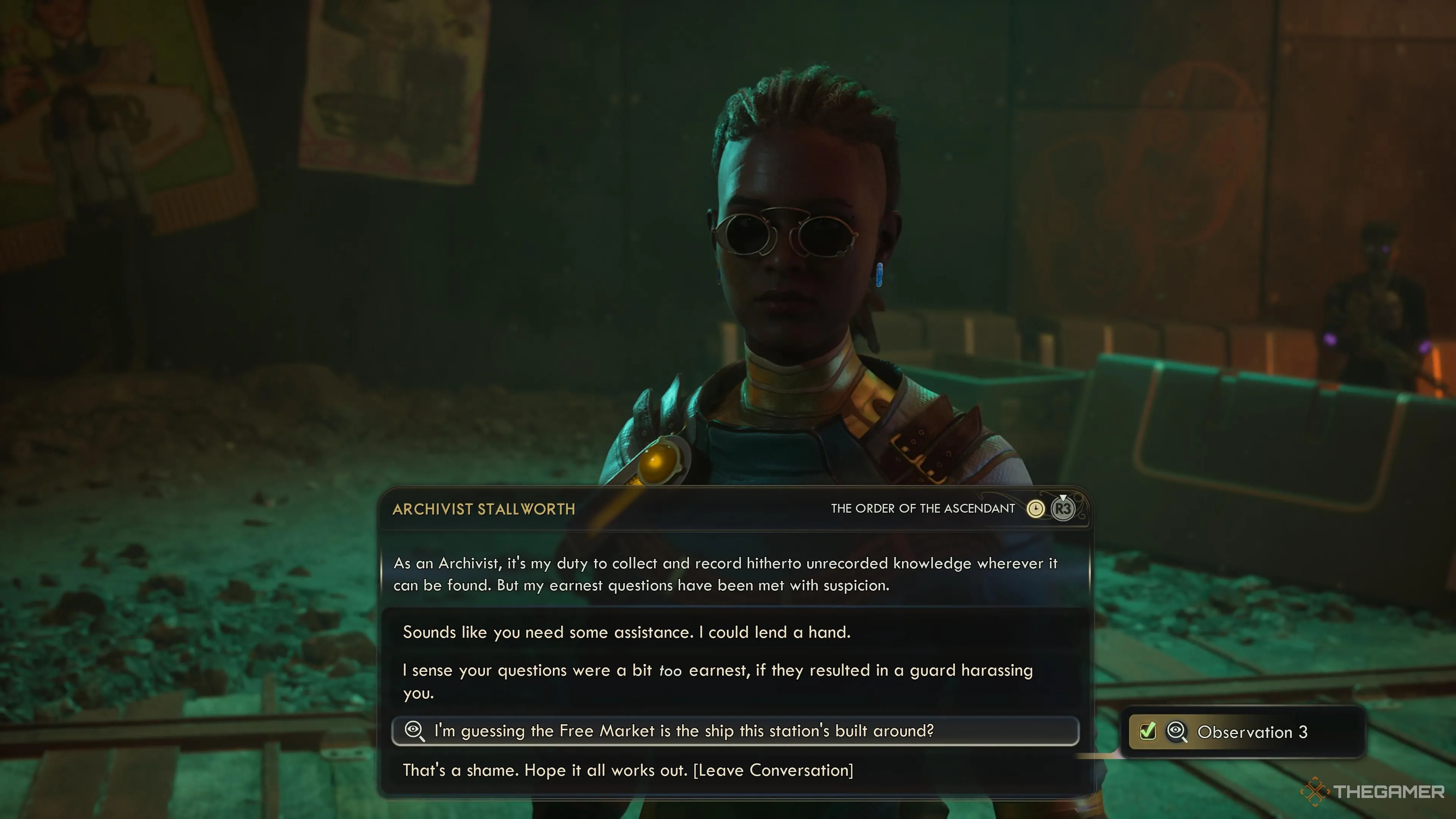 Stallworth trò chuyện với lính canh Sub Rosa trên ACS Free Market