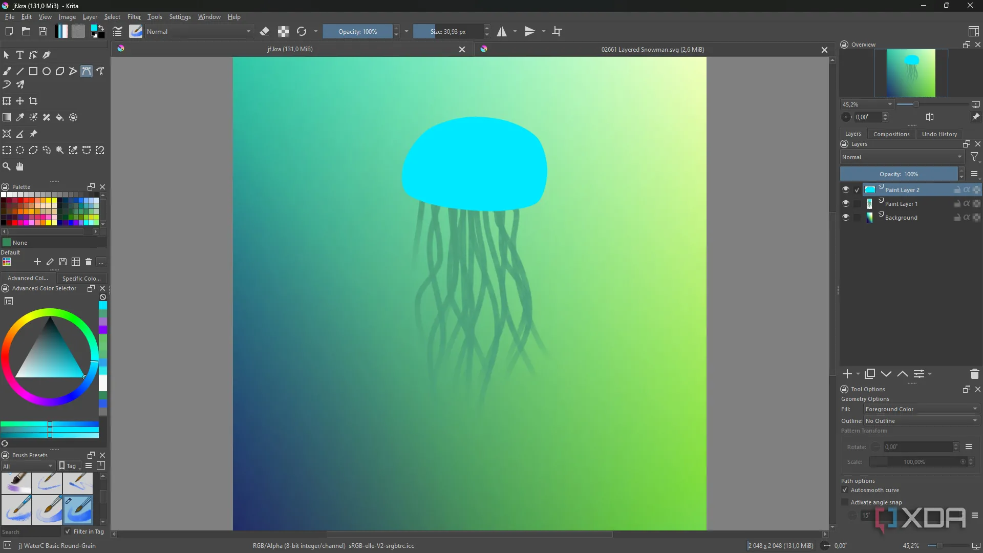 Sứa minh họa trong Krita thể hiện khả năng layer và mặt nạ không phá hủy