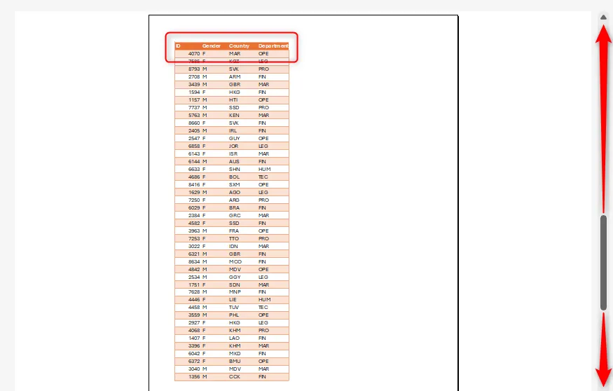 Tiêu đề cột hiển thị trên từng trang trong Print Preview.