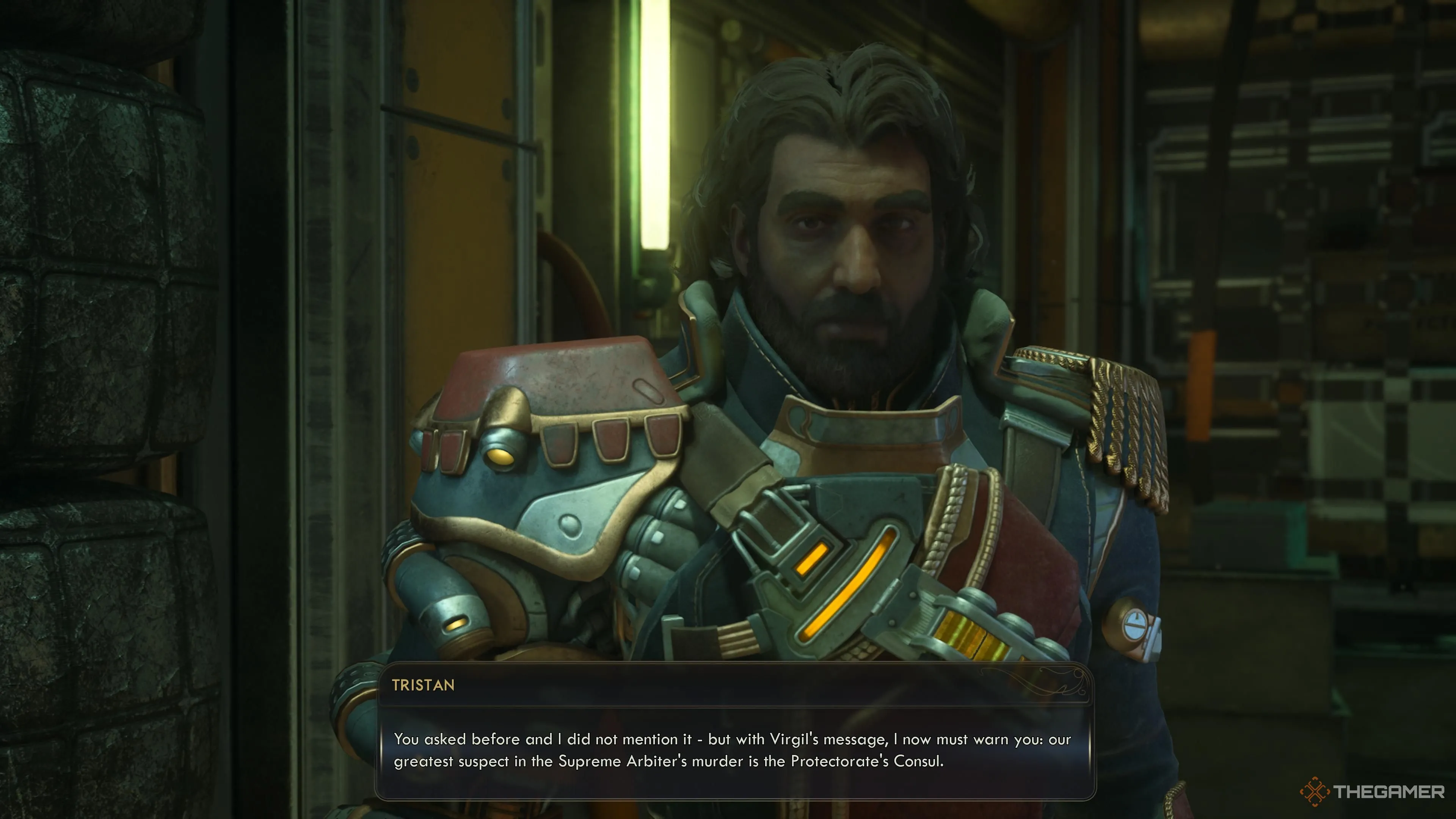 Tristan tranh luận với Virgil và Supreme Arbiter trong The Outer Worlds 2.