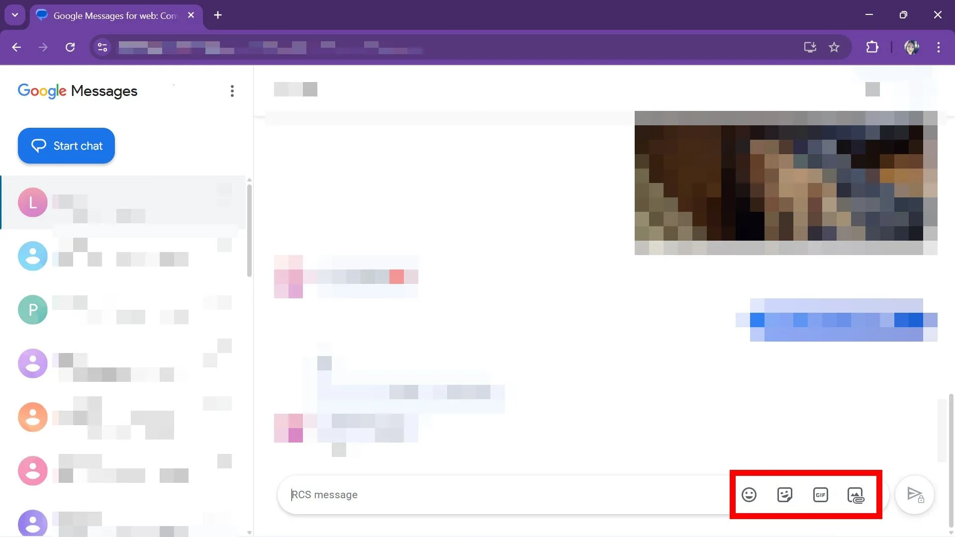 Tùy chọn cuộc hội thoại trên Google Messages web được khoanh đỏ