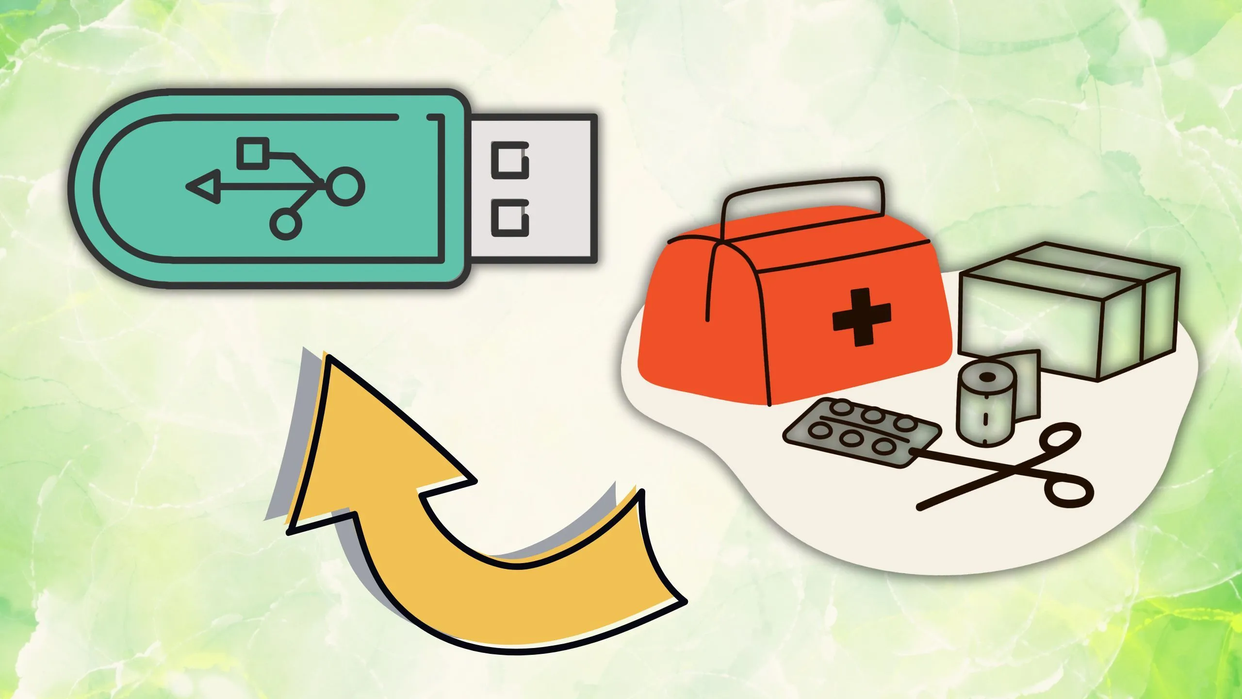 USB chứa hướng dẫn sơ cứu và hồ sơ y tế cá nhân để truy cập khi cần