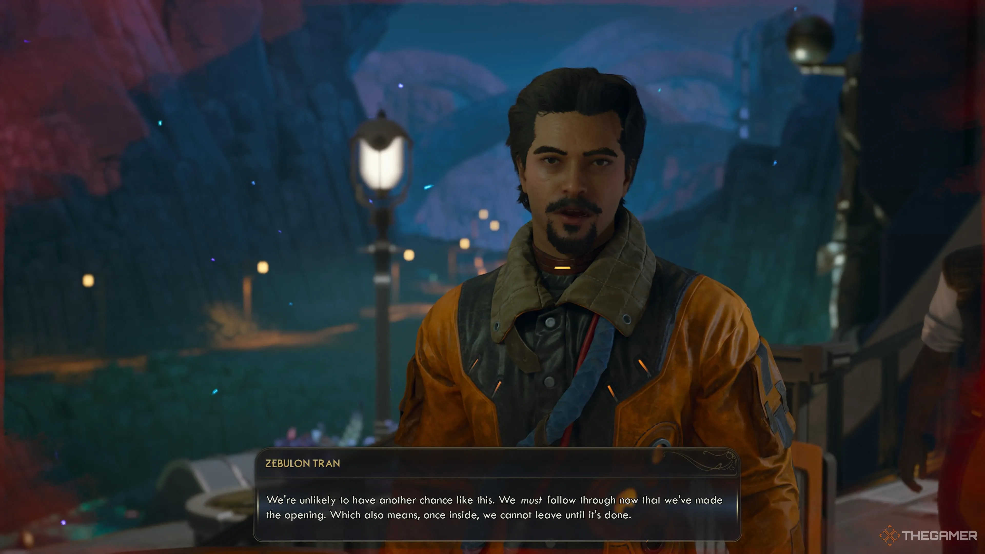 Zeb giải thích về việc không thể rời lăng mộ giữa chừng trong The Outer Worlds 2.